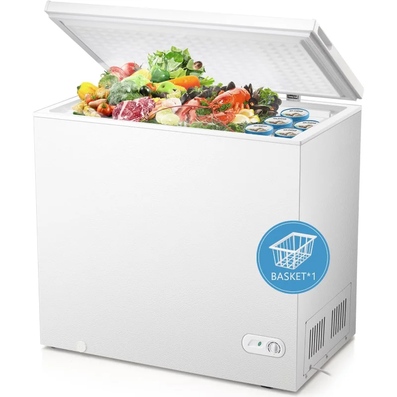 R.W.FLAME チェストフリーザー 7.0立方フィート、ディープフリーザー、温度調節可能、省エネ、上開きコンパクト冷凍庫