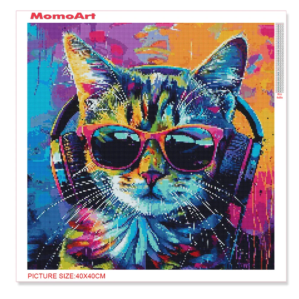 Momoart Diamond Mosaic Cat Animal Picture Rhinestones 5D DIY Embroidery Full Square Round Painting Handmade Hobby