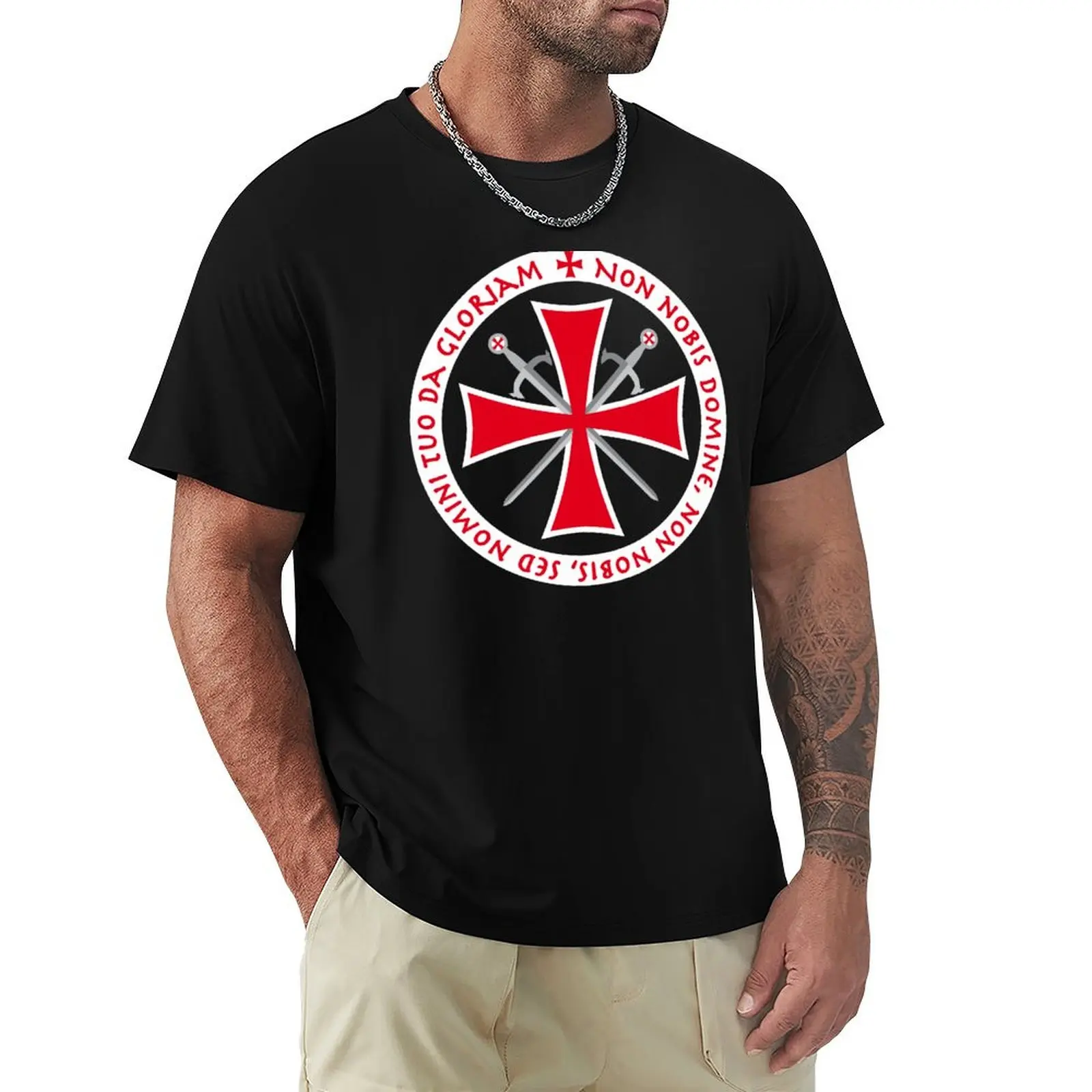 Templar Cross Non Nobis Domine Crusader Knight's Cross Knight T-Shirt Summer Casual Loose T-Shirt