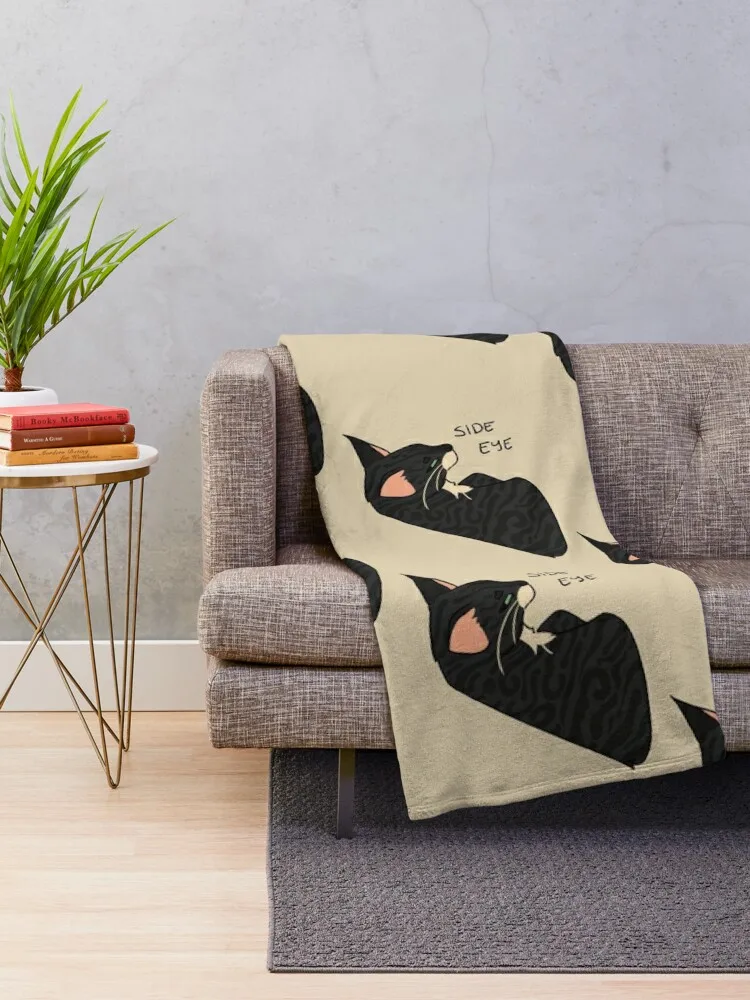 Side Eye (Black Tabby w/ White Patches) Throw Blanket Flannel Bed covers cosplay anime Decorative Sofas Blankets