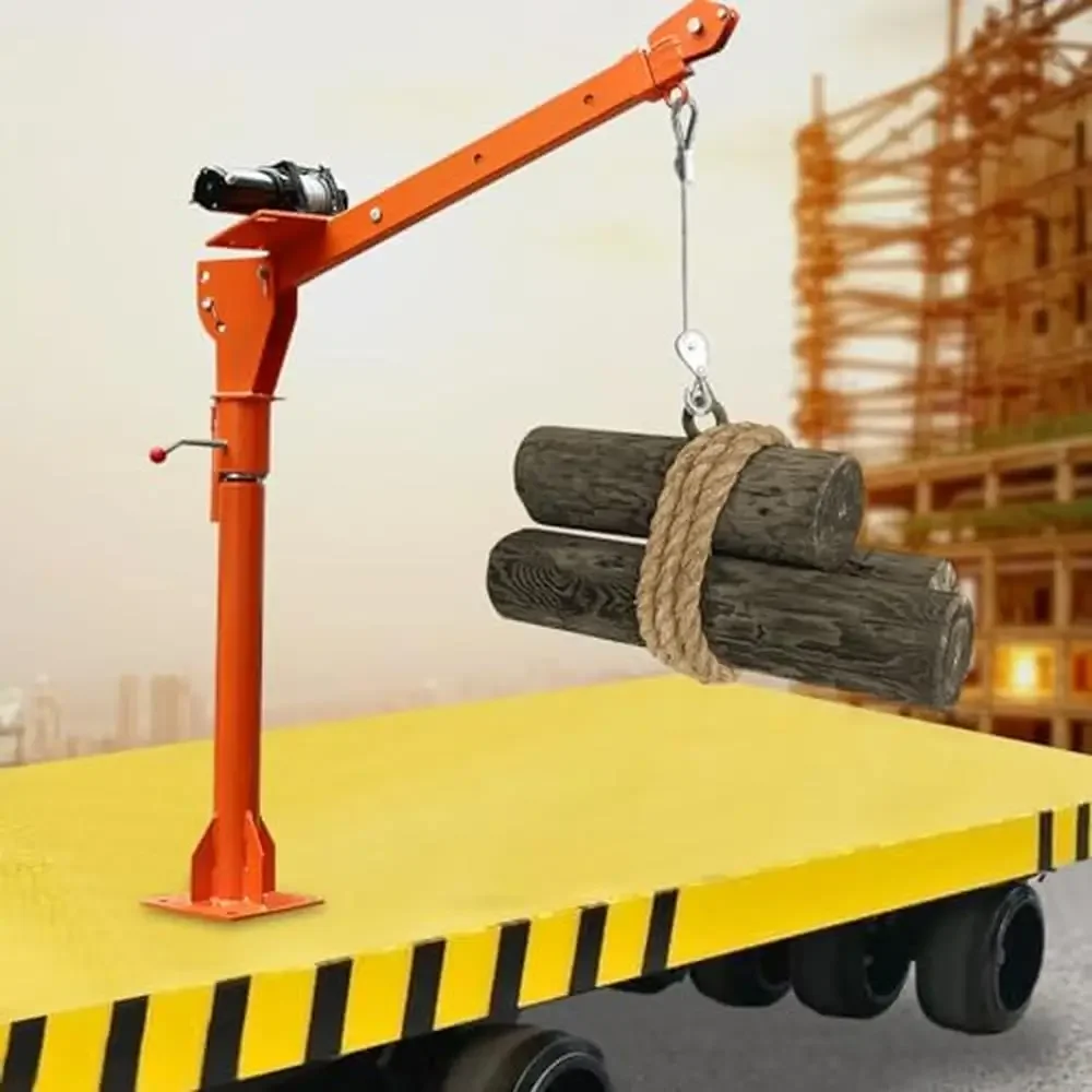 Hydraulic Hitch Mounted Truck Crane Hoist Adjustable Arm Length 360° Rotatable Base Stable and Durable Remote Control Operation