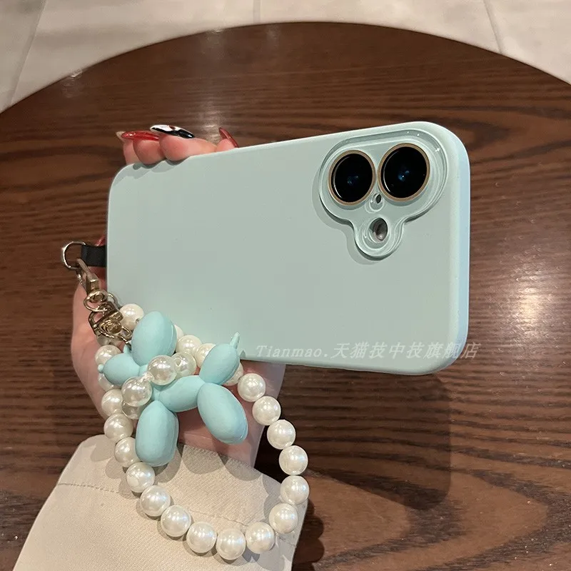 

【С ремешком】Для чехла для телефона Apple 16, iPhone 16 pro max, жидкий силикон, светло-зеленый, с короткой цепочкой, для щенков 15 15 pro, простая мода 14