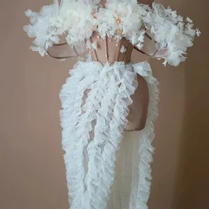 Zwei -Stück -Paillettenkleid mit Spitzenrock für Frauen, sexy weiße Kostüme, Bühnengeburtstag, DRQUEEN Hochzeit 6 Hauptverkäufe Drag Queen Clothing - №2