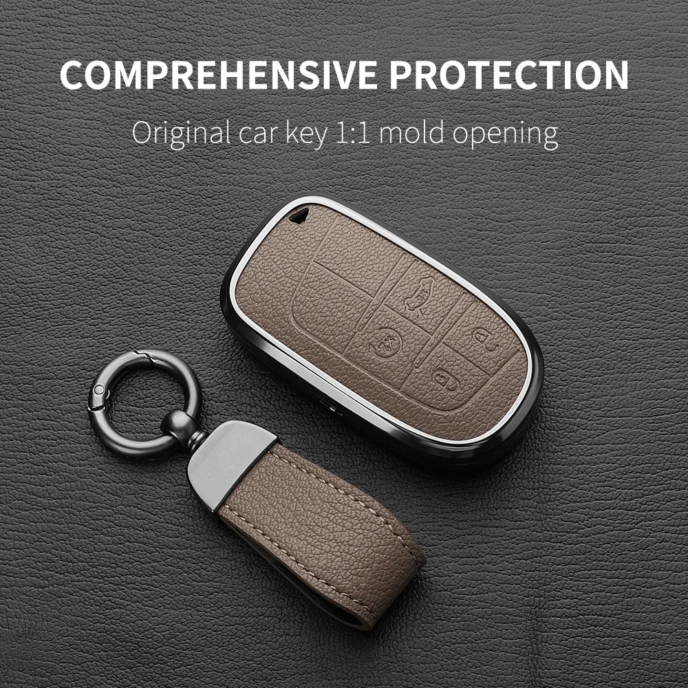 3 Button Metal And Leather Car Key Case Cover For Jeep Renegade Compass Grand Cherokee WK2 KL BU MP Auto Keychain Protect Set