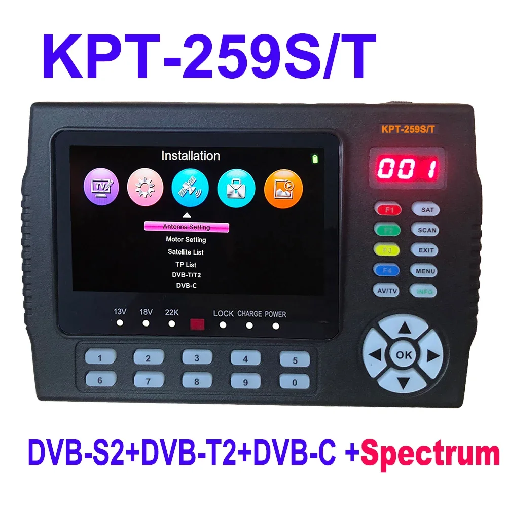KPT-259ST Satellite Finder Dvb-s2 Dvb-t2 Dvb-c Finder Meter Satellite Tv Receiver Spectrum Analysis  TV Receiver