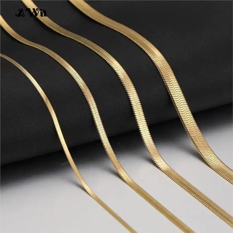 Hot Fashion Unisex Snake Chain Women Necklace Choker Stainless Steel Herringbone Gold Silver Color Chain Necklace  Women Jewelry