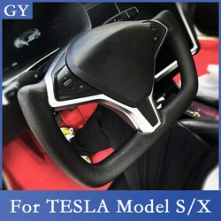 Włókno węglowe dla Tesla Model S Model X Yoke Dostosowana skórzana ocieplana kierownica 2014 2015 2016 2017,2018,2019,2020