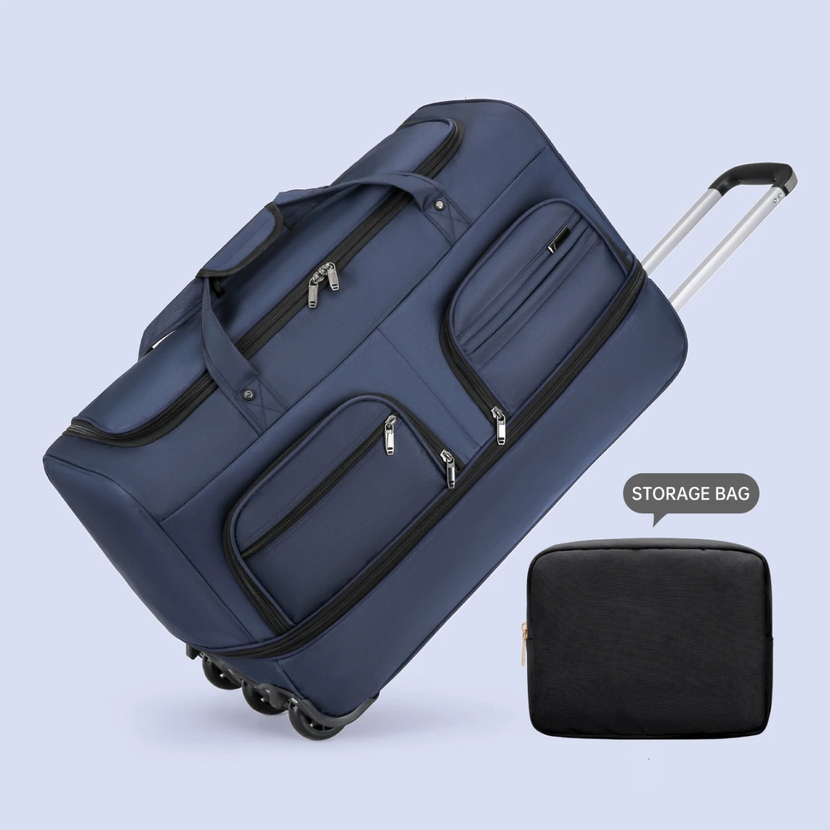 Faltbare Reisetasche für Gepäck, die an Bord der Flugzeug gegeben werden kann, mit Tragegriff, rollbare Reisetasche zur Aufbewahrung, Herren-Reisetasche mit extra großem Fassungsvermögen. – Detail 12