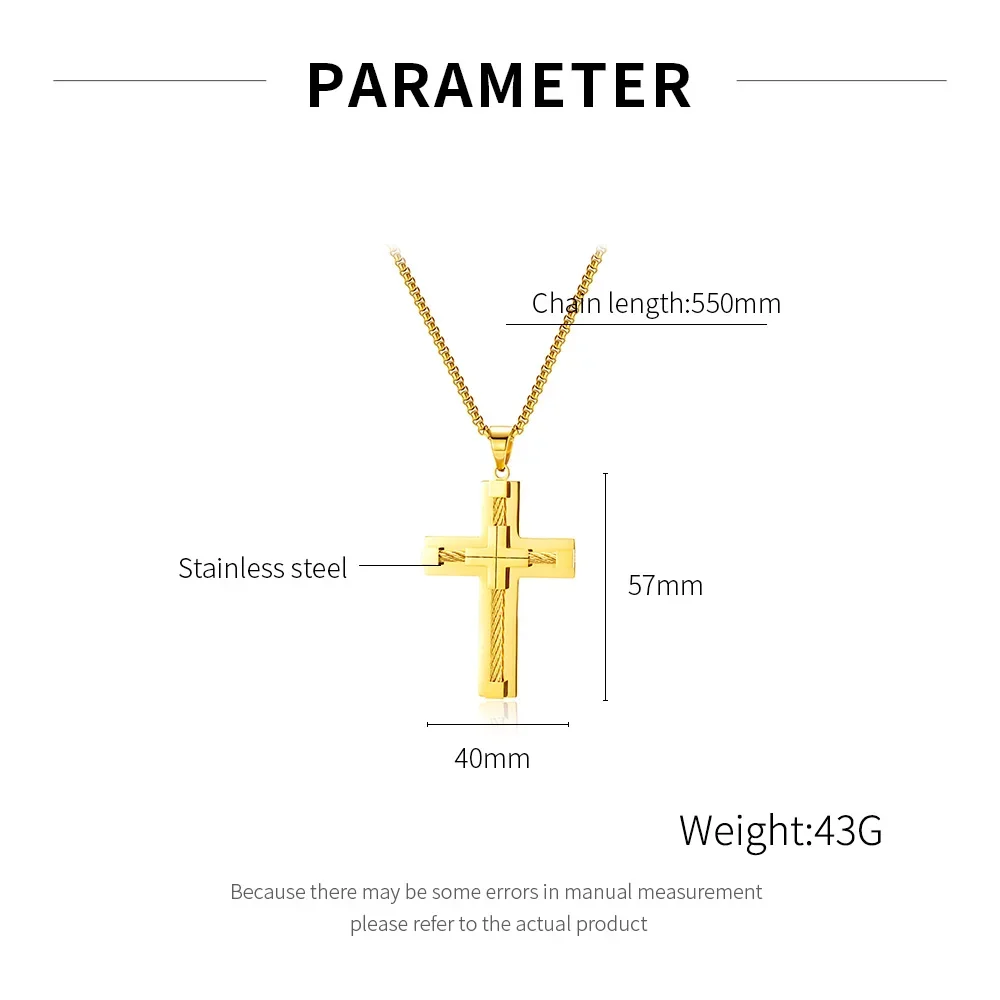 JHSL Male Men Big Cross Pendants Christian Necklace Fashion Jewelry Chain Black Silver Gold Color Stainless Steel New 2024