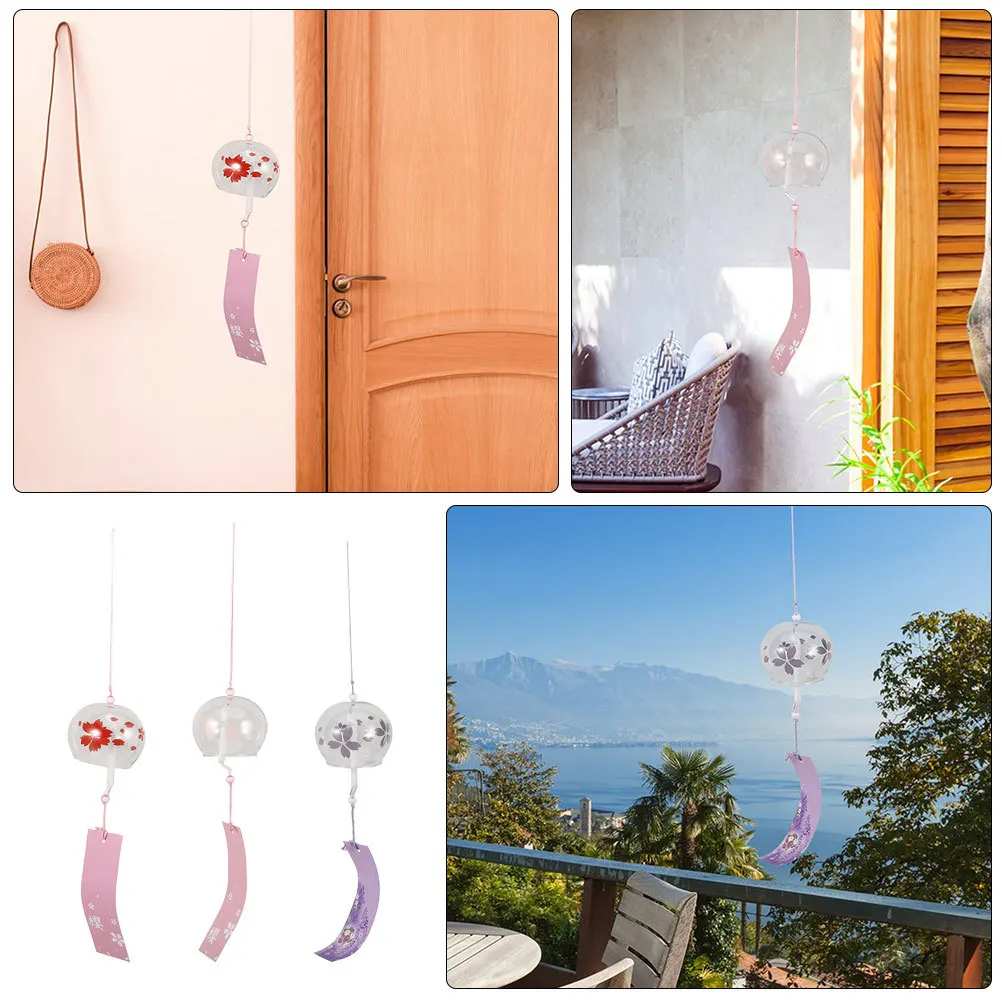 

3Pcs Glass Cherry Blossom Wind Chimes Japanese Style Hanging Wind Bells Outdoor Garden Balcony Home Decor Decorative Pendant