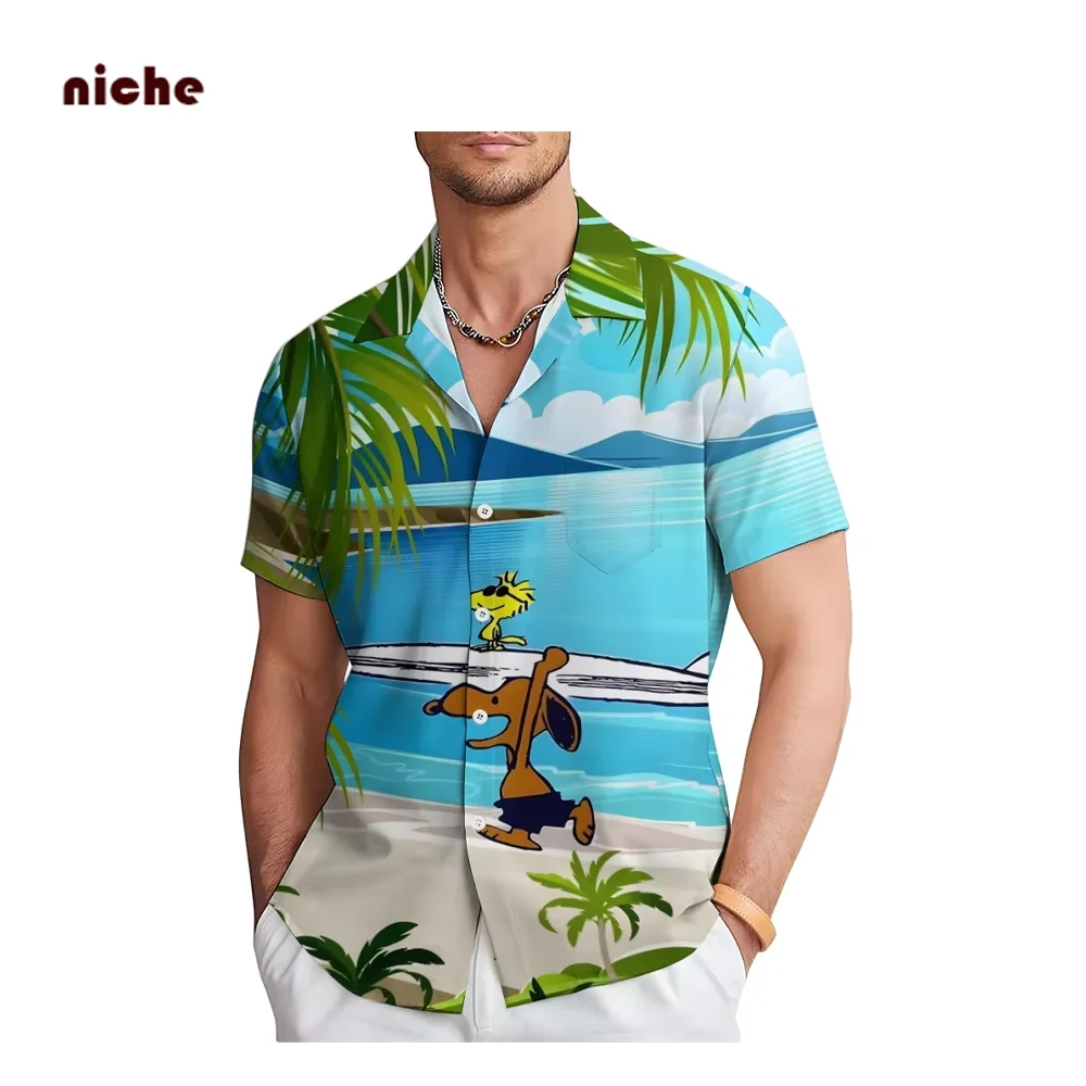 

Men's Shirt Casual Hawaiian Seaside Contrasting Color Coconut Palm Surf Print Polo Collar Business Clothes Designer Beach Top