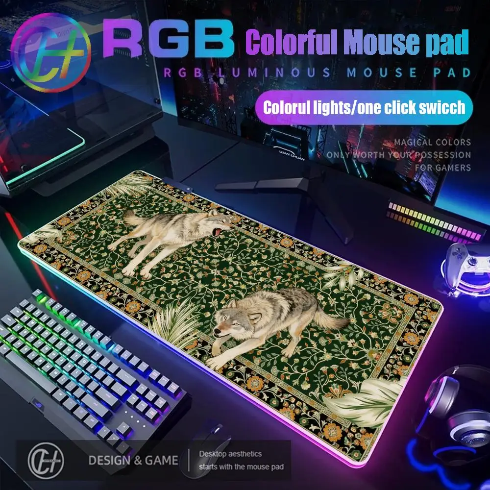 

HYBXAXC Jungle Tiger Mouse Pad RGB Gaming Mouse Pad Desk Mat HD Gamer Large LED Light XXL