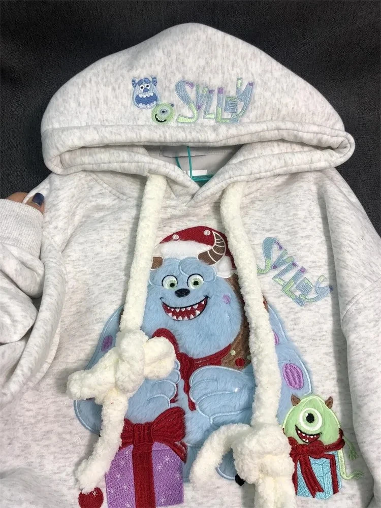 

plus Size Women's Heavy Embroidery Hoodie Sweatshirt Fleece Lined Casual Comfortable Long Sleeve Zipper Closure Cartoon Print