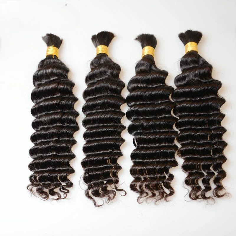 Human Braiding Hair 100g/PC Deep Wave Human Hair Bulk For Braiding No Weft Curly Human Hair Extensions Natural Color 10-30 Inch