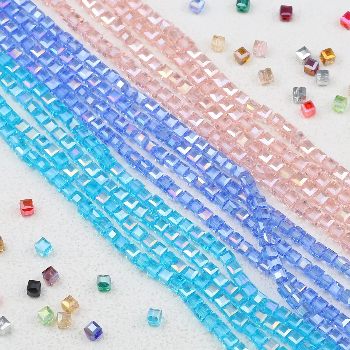 50pcs 6mm Square Crystal AB Colour Glass Beads Loose Spacer Beads DIY Candy Cube Austrian Crystal Jewelry Bracelets Accessories