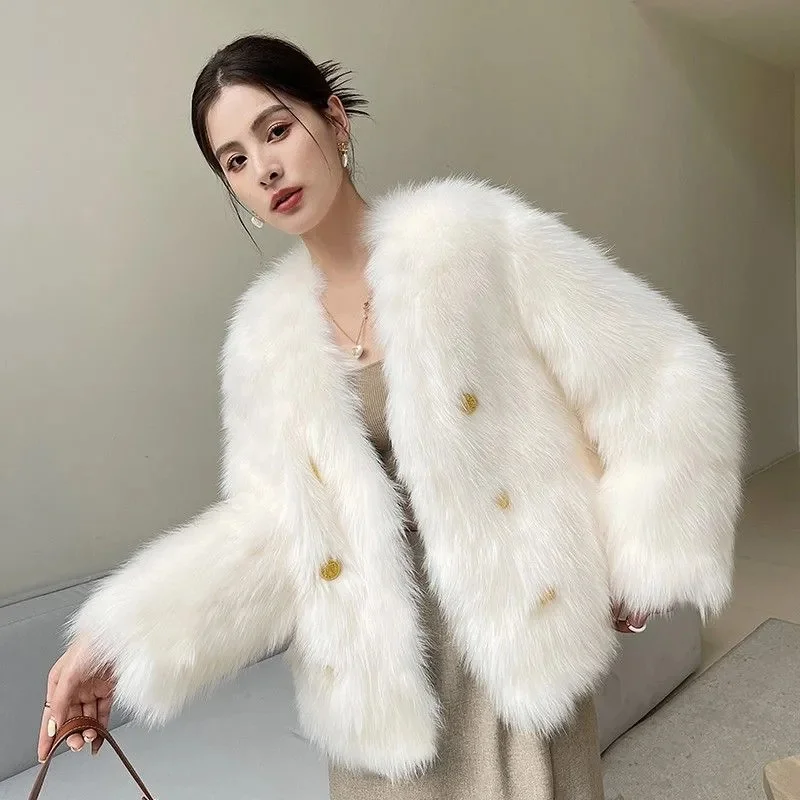 2024 Autumn/Winter New Tuscany Korean Edition Loose Versatile Plush Top Loose Fur Coat Women's Plush Coat Solid Color Commuter W