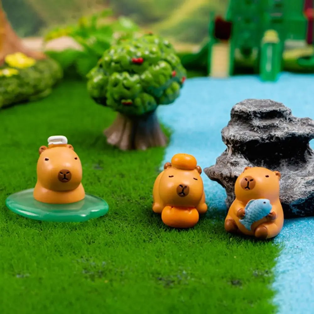 Resin Cartoon Capybara Statue DIY Accessories Miniature Capybara Figurines Multicolor Bonsai Mini Animals Figurine