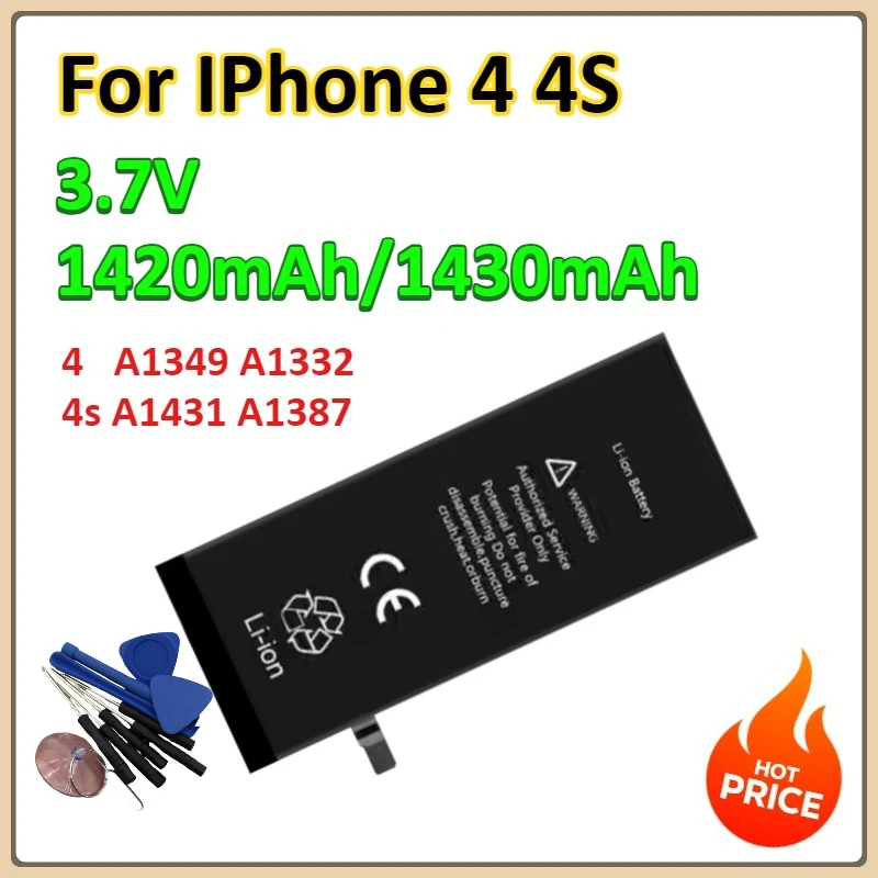 

1420 мАч/1430 мАч для IPhone 4 4S Замена Высококачественная сменная батарея для мобильного телефона Литиевая батарея