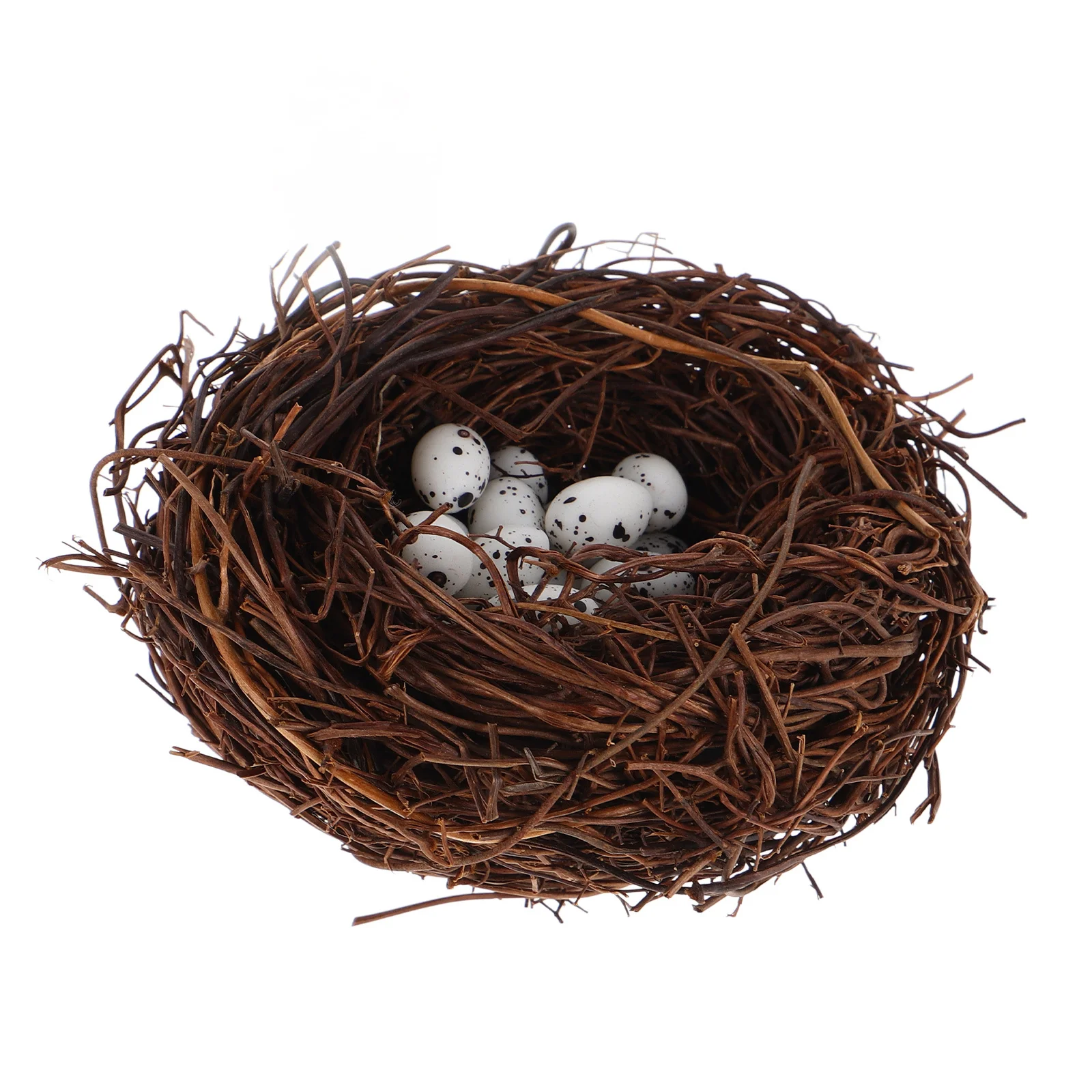 Mini nido de pájaro Artificial de 20 piezas con pequeños huevos moteados para microadornos de paisaje, Kit de decoración artesanal de mimbre Natural, nido de pájaro