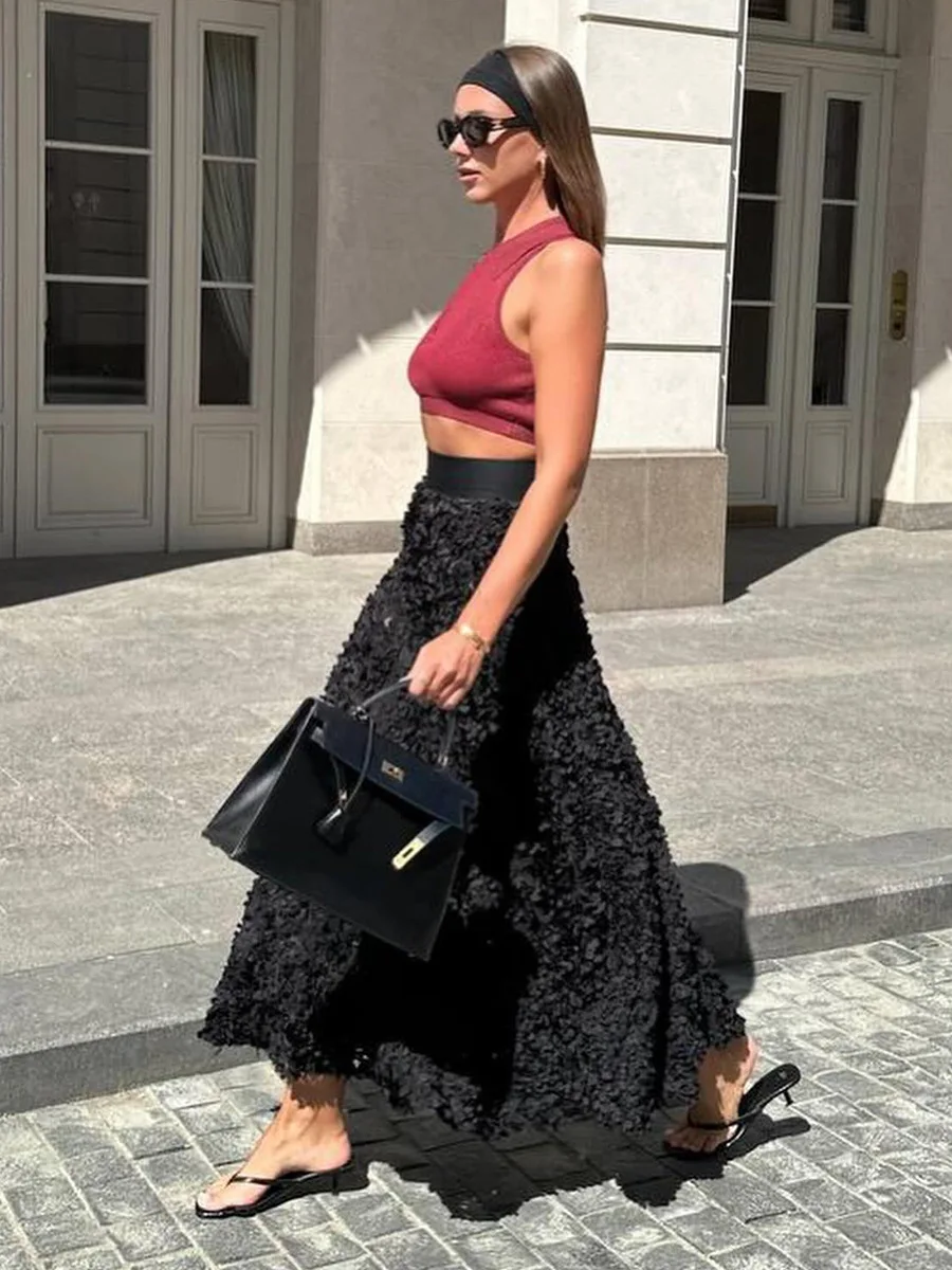 

Skirt Evening Dress Women's Autumn and Winter New Petal Design Sense Long Dinner Lady Skirt Ropa Para Mujer