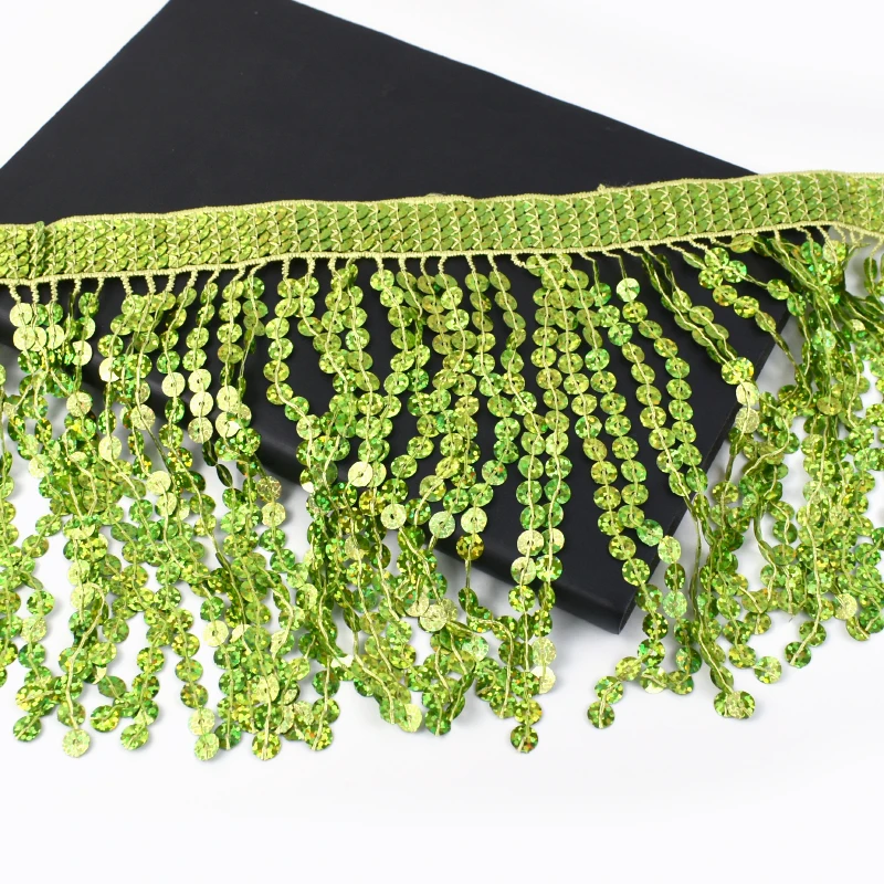 

2-10M 16cm Sequin Tassel Laser Encryption Trim Tassels Cheerleading Decor Lace Latin Skirt Sewing Fabric DIY Handmade Accessoriy