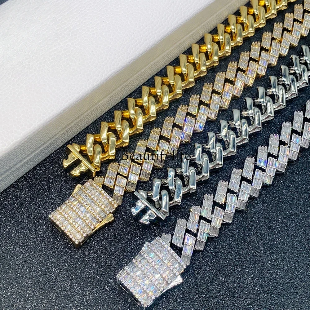 

European and American men's new three-row full diamond hiphop rhombus chain