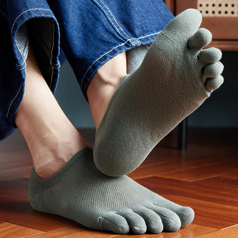5 Pairs Men Five‑Toe Socks Mesh Breathable Low Cut No‑Show Socks Anti‑Sweat Split Toe Casual Daily Socks