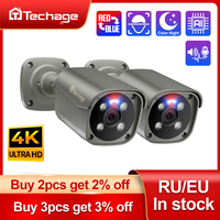 Techage H.265 Ultra HD 4K POE Camera Outdoor 8MP IP Camera Face Detect Color Night Vision Two-way Audio for Surveillance System