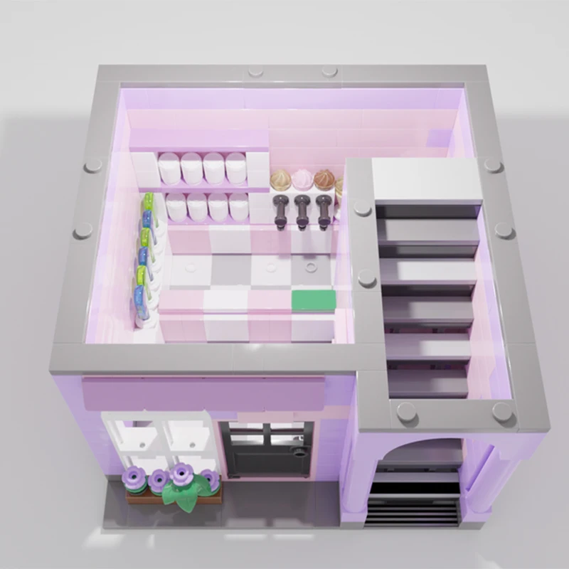 1324 elementy MOC Modułowy Sklep z Lodami Śliwka i Jagoda Modułowe Edukacyjne Budowle do Składania Klocki Prezent na Boże Narodzenie