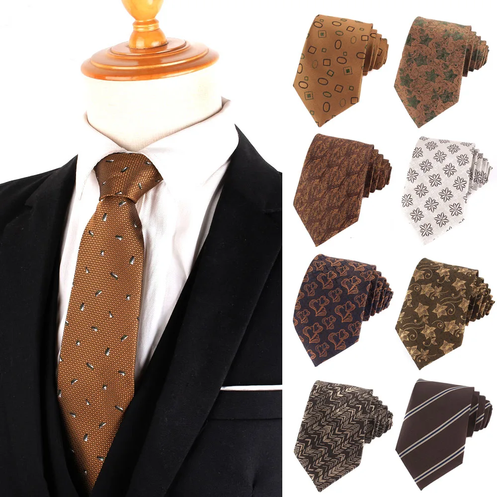 New Men Ties Suits Men's Neck Tie For Wedding Striped Necktie For Groomsmen Fashion Light Brown Ties For Men Women Good Gifts