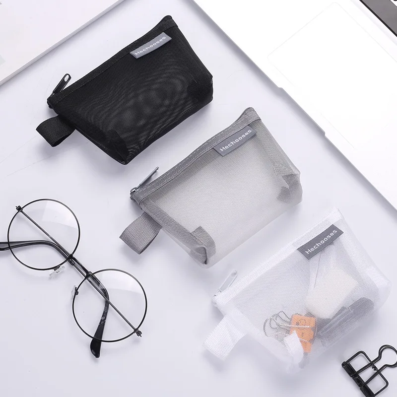 Simple Nylon Storage Bag Three-dimensional Triangular Mesh Change Bags Key Card Storage Bag Transparent Storage Bag.
