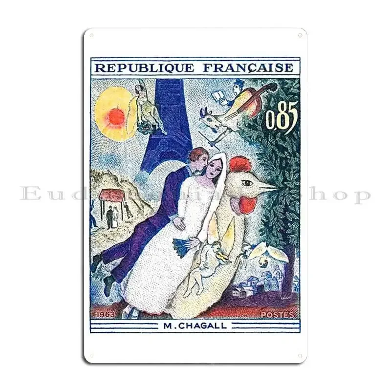 1963 France The Bride And Groom At The Eiffel Tower Stamp Metal Plaque Customized Cinema Wall Mural Cinema Tin Sign Poster