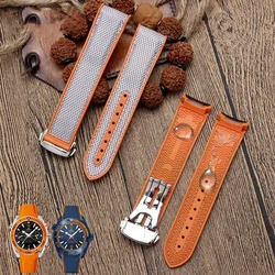 20mm 22mm Nylon  Rubber Watch Band Fit For Omega Seamaster 300 Planet Ocean 600 Black Canvas Black orange Silicone Strap