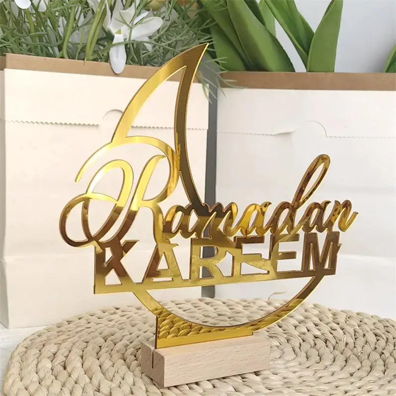 1 stück Eid Mubarak Acryl Tisch Ornamente Gold Mond Schloss Ramadan Kareem Dekoration Für Home 2025 Islamischen Muslimischen Party Decor geschenk