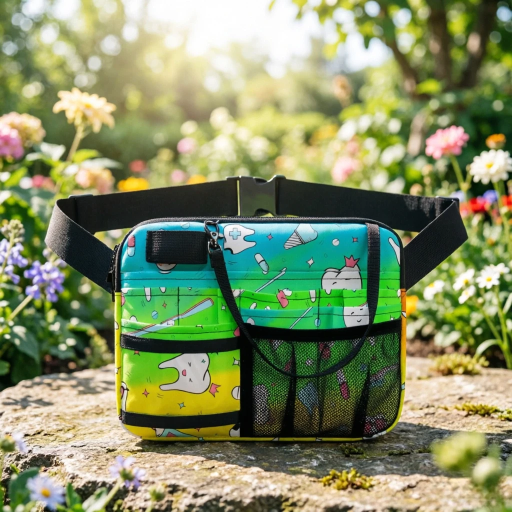 

Cute Dental Cartoon Waist Bag - Multi-Pocket Utility Pouch with Stethoscope Holder, Adjustable Strap, Dentist Nurse Gift