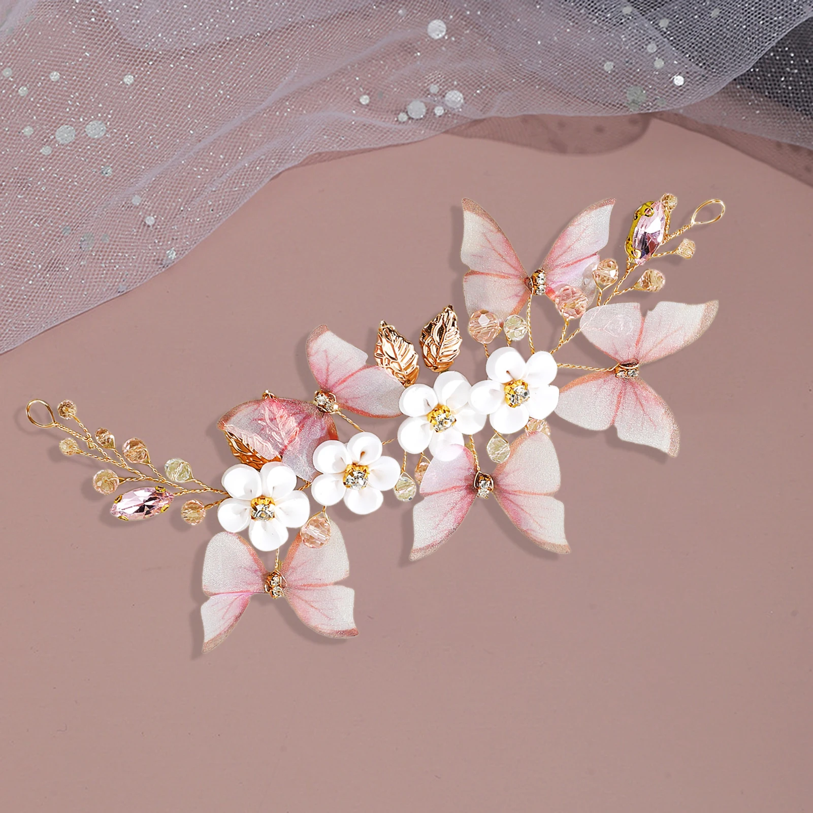 

Blue Butterfly Headbands for Bride Wedding Flower Hairbands Pearl Headpieces Rhinestone Hairpins Hair Accessories Ornaments