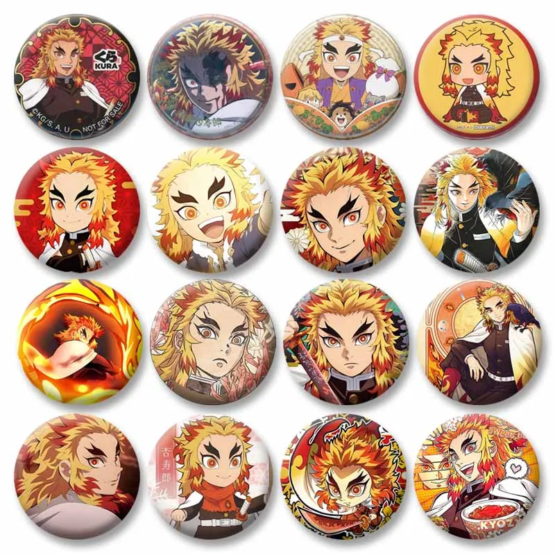 Cartoon Kyojuro Rengoku Brooch Anime Icons Cosplay Badge DIY Backpack Clothes Button Pins Jewelry Accessories Gifts for Friend