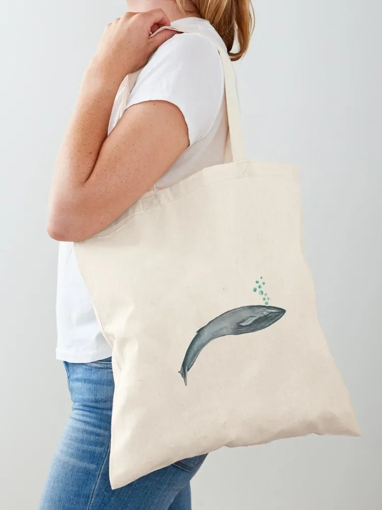 Whale blue bubbles ocean a watercolor illustration Tote Bag custom canvas bag Canvas bag shopping trolley