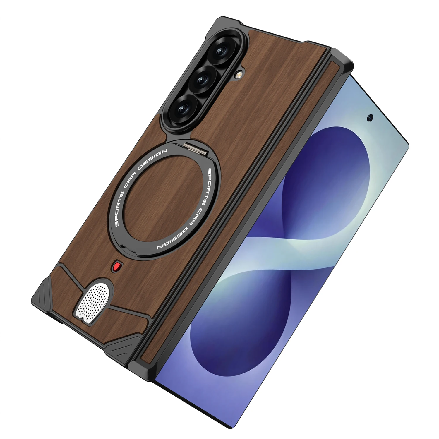 Alloy Wood Case for Samsung Galaxy Z Fold 8 Ultra Cover Magnetic for Magsafe Wooden Stand Holder Mechanical Buckle Walnut Shell