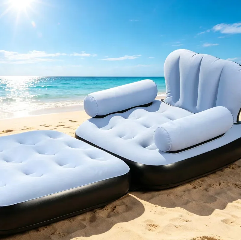 Outdoor Camping 2 in 1 Foldable Inflatable Sofa Bed Thick Flocked Lazy Nap Lounge Couch