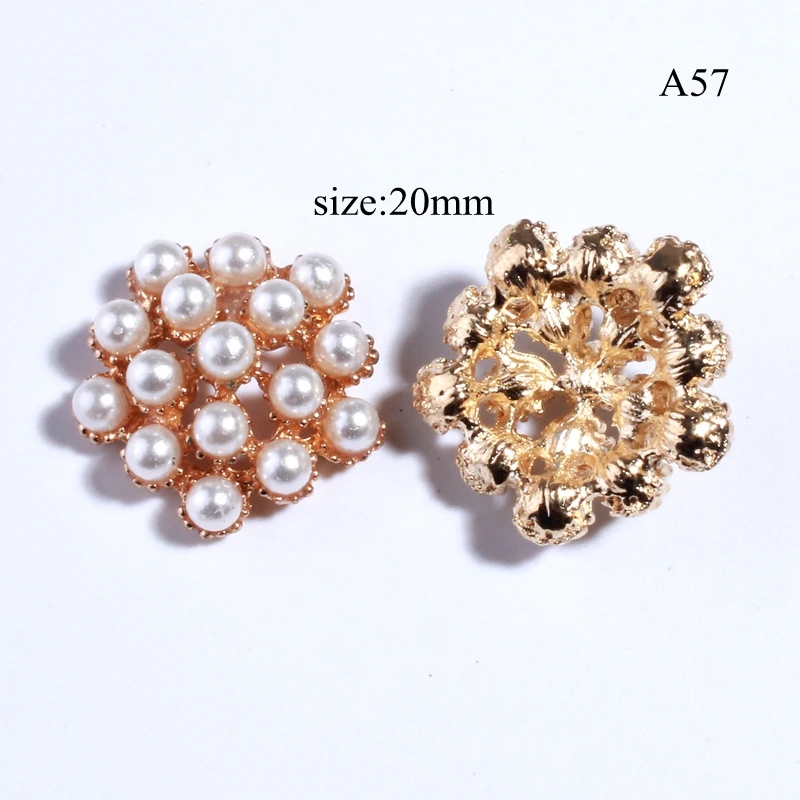 10PCS 20MM Fashion Pearl Metal Buttons For Clothing Sparking Alloy Button For Wedding Invitation