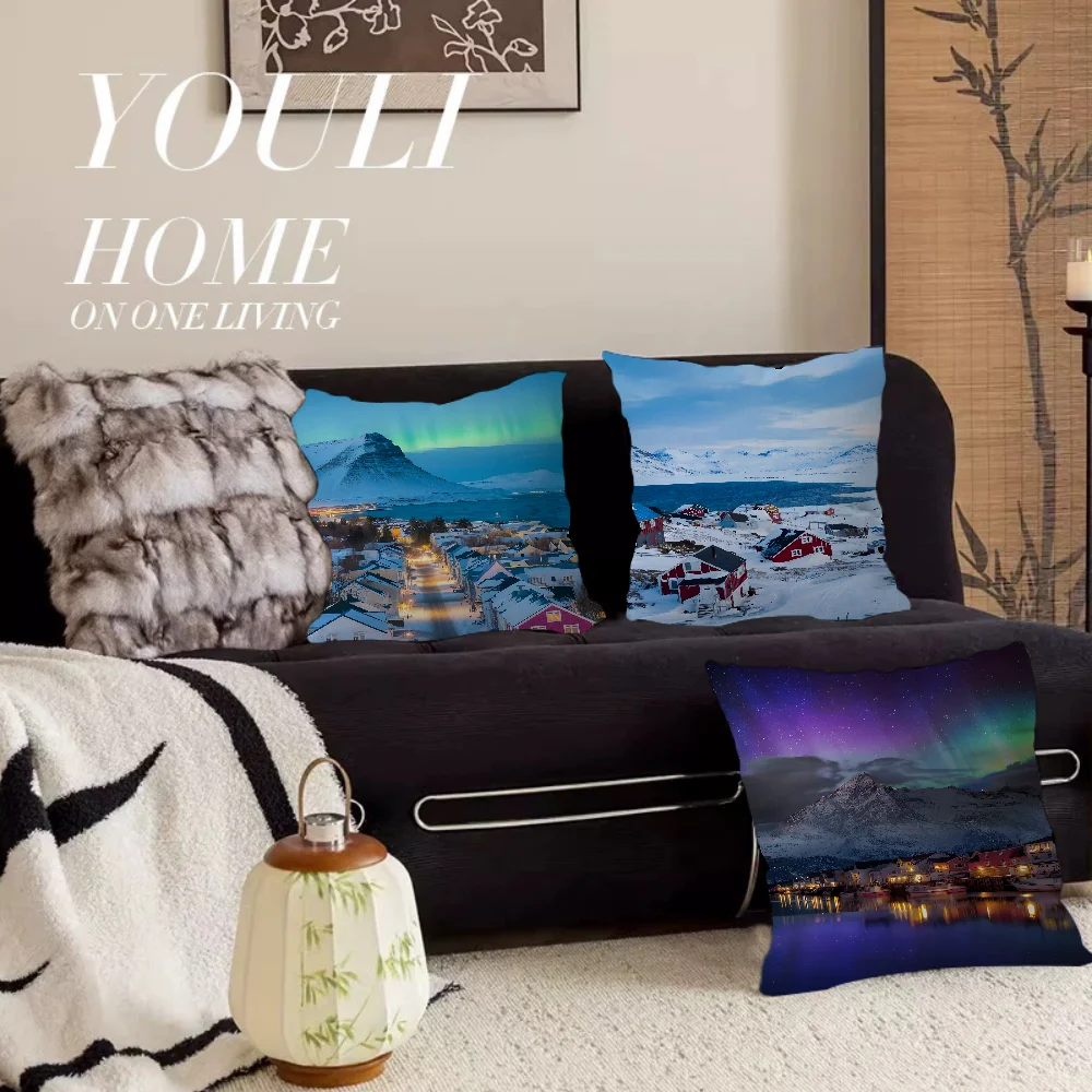 

Norwegian Tourist City Landscape 45*45cm Cushion Cover Pillow Cover Decor Pillowcase Home Pillowcase for Couch Pillow