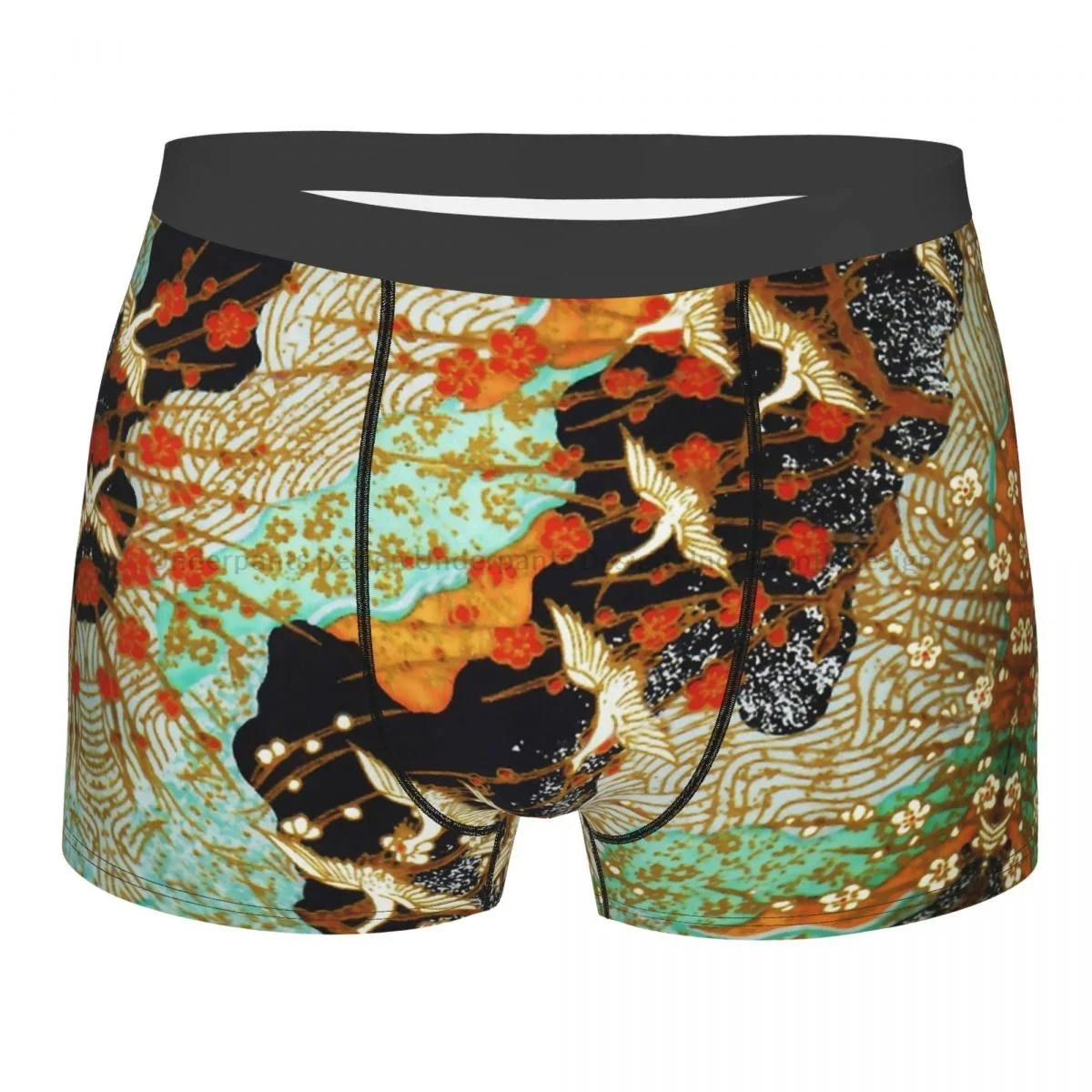 FLYING CRANES AND SPRING FLOWERS Antique Japanese Floral Underpants Homme Panties Male Underwear Sexy Shorts Boxer Briefs