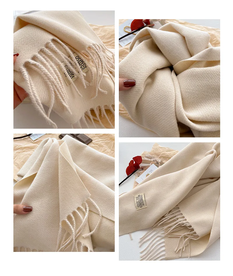 Mode solide Kaschmir warmen Schal neues Design Pashmina Winter Doppelseite verschiedene Farbe Schal Wraps Bufanda mit Quaste Decke – Detail 17