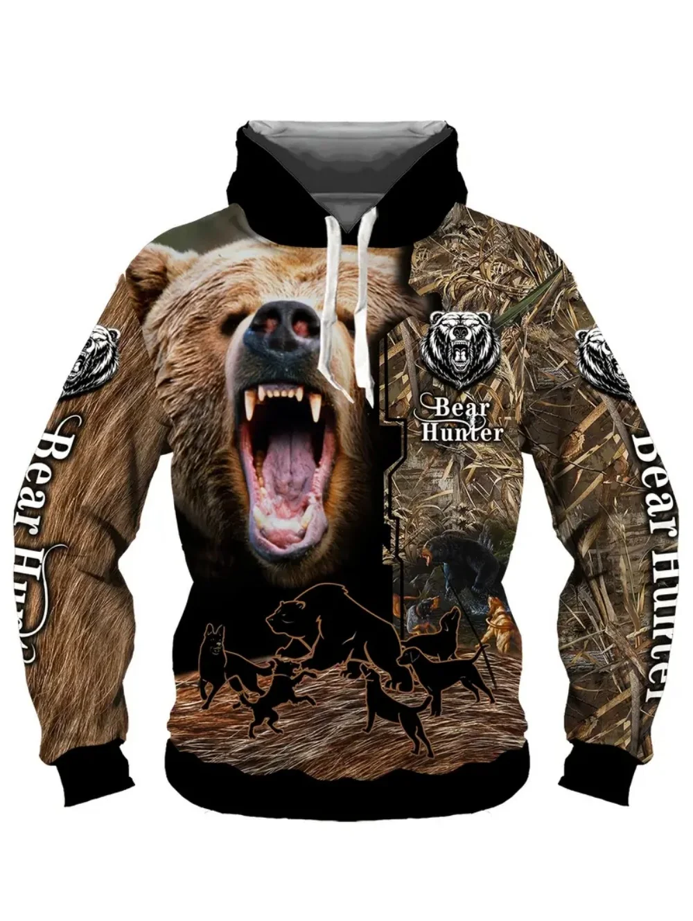 Men's Hoodies Animal Hunting Pattern Autumn Long Sleeve Tops Pullover O-Neck Clothing Outdoor Casual Streetwear Men's Sweatshirt