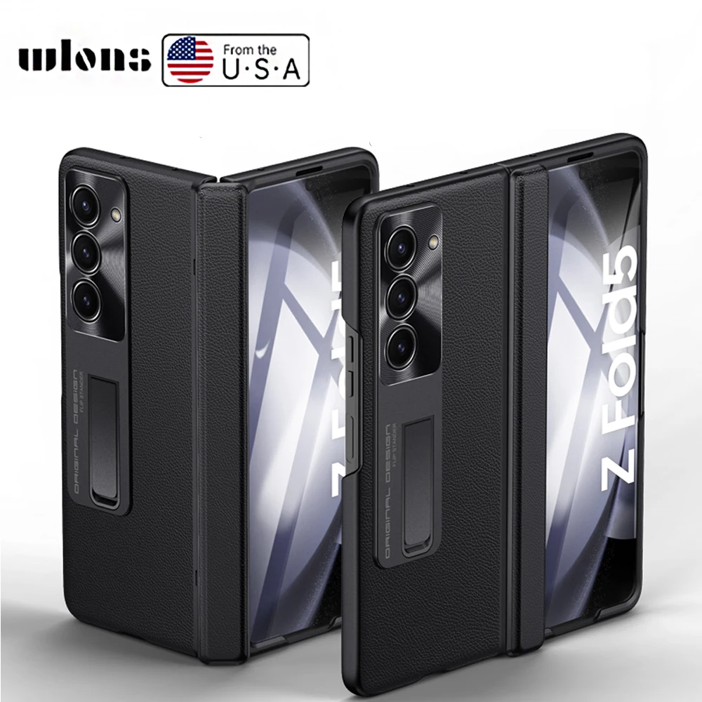 

Original Design Genuine Leather Case for Samsung Galaxy Z Fold5 Fold 5 5G Glass Screen Protector Kickstand Shockproof Back Cover