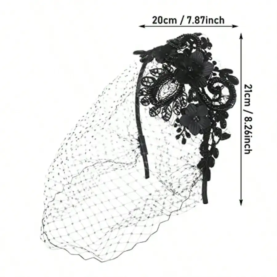 Yolev Tiara fascinadora de renda de malha vintage – casamento de noiva/velo para festas de chá e eventos de coquetel (preto)