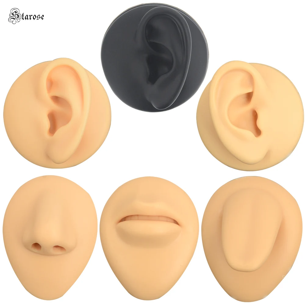 

Stand Free 3D Soft Skin Black 1:1 Silicone Moulds Nose Nipple Belly Labret Lip Ear Piercing Jewelry Display Practice Body Model