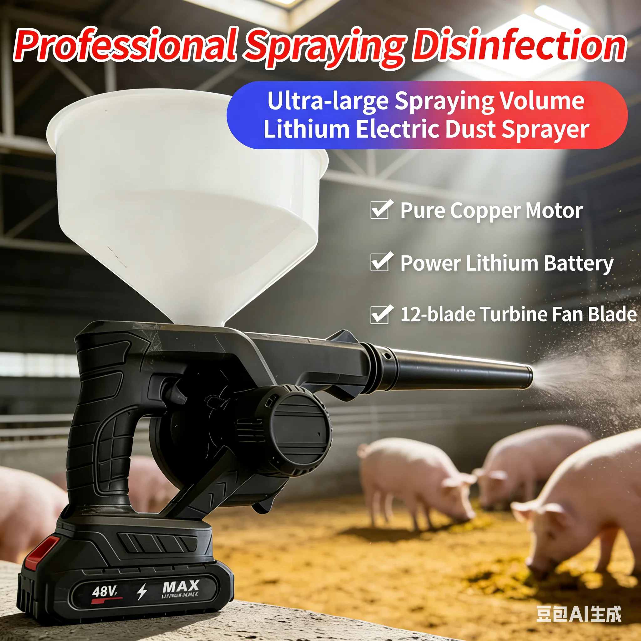 Electric Powder Duster Dry Powder Sprayer for Greenhouses House Livestock Farm Disinfectant Lime Sprayer（without with battery）