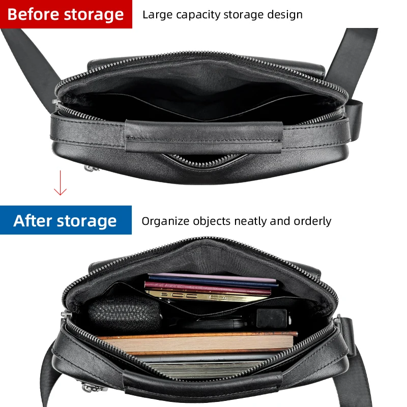 

Men's Leather Shoulder Bag Casual Genuine Leather Male Crossbody Shoulder Bags Black Soft Leather Sling Bag Handbag